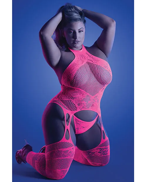 Vibrators Glow Captivating Halter Bodystocking Gstring Neon Pink Fantasy Lingerie