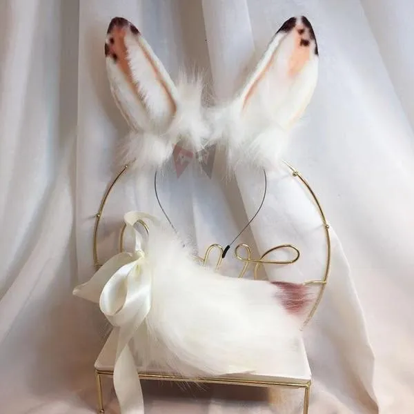 Hair Accessories Speckle Rabbit Ears Headband White Tail Bdsm Pet Play Cosplay House of Dasein Vibrators