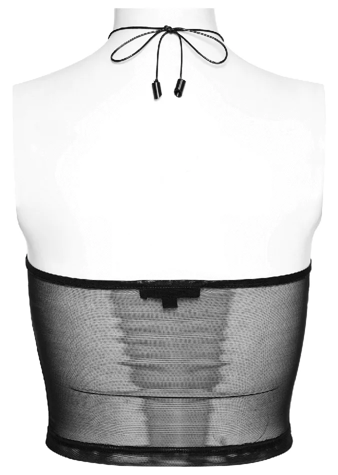 Anal EVEs SECRETS Black Mesh Halter Top with Embroidered Gothic Skeleton