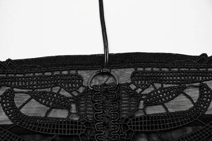 Anal EVEs SECRETS Black Mesh Halter Top with Embroidered Gothic Skeleton