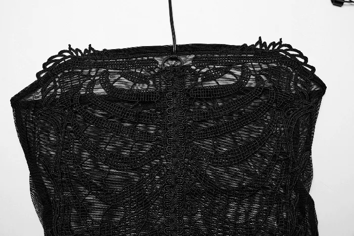 Anal EVEs SECRETS Black Mesh Halter Top with Embroidered Gothic Skeleton