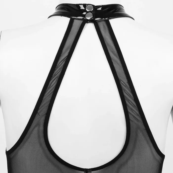 EVEs SECRETS Anal Womens Wet Look Mesh Bodysuit Spliced Leotard Zippered Sexy Clothing for Women