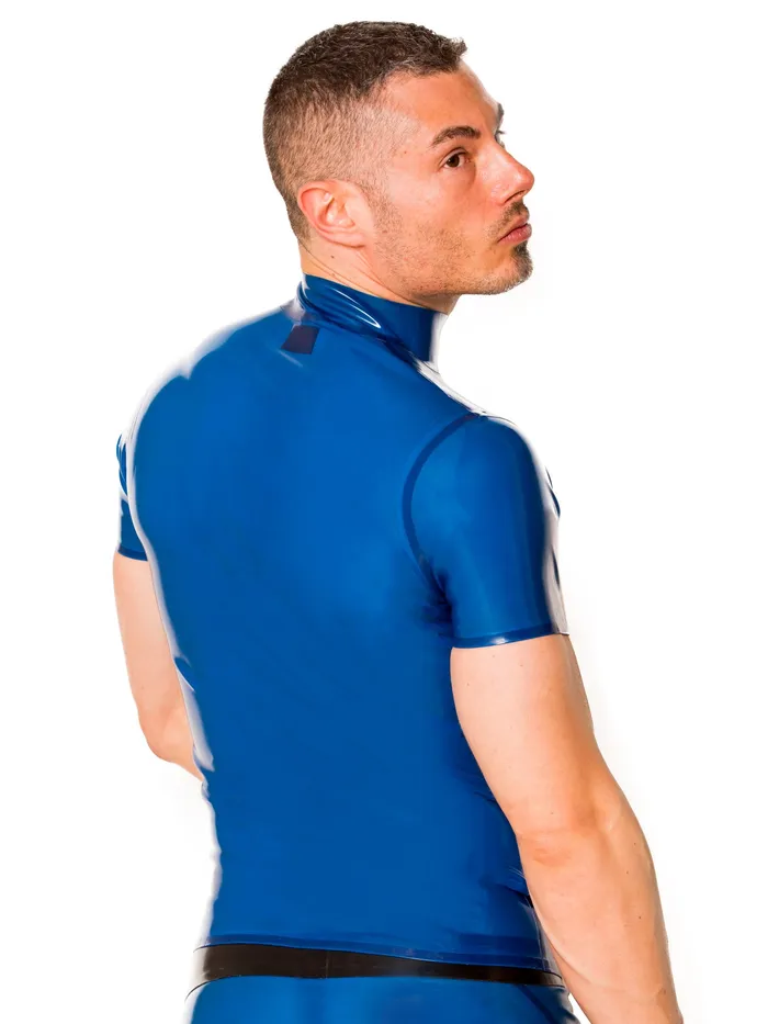 Blue Collared Zip Latex TShirt HonourSkintwocom Vibrators