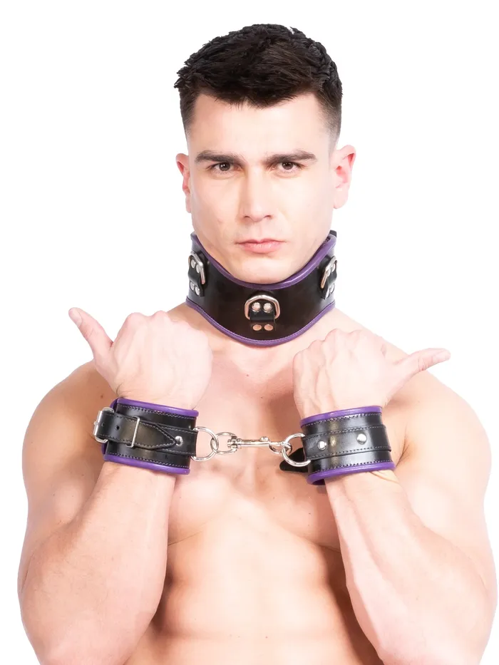 HonourSkintwocom Restraints Purple Trim Leather Wrist Cuffs HonourSkintwocom Restraints Purple Trim Leather Wrist Cuffs