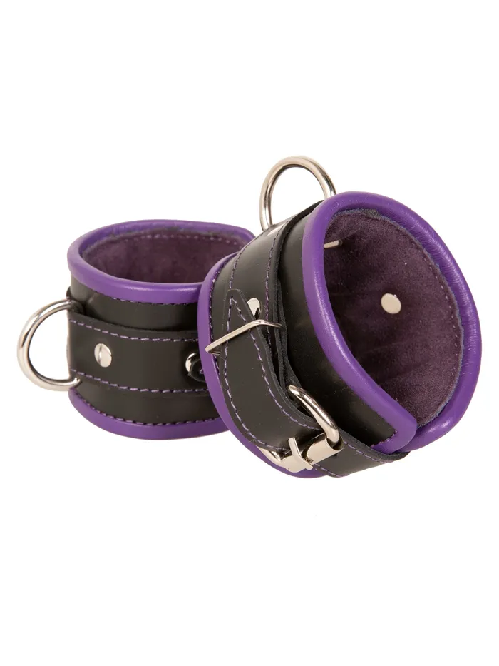 HonourSkintwocom Restraints Purple Trim Leather Wrist Cuffs HonourSkintwocom Restraints Purple Trim Leather Wrist Cuffs