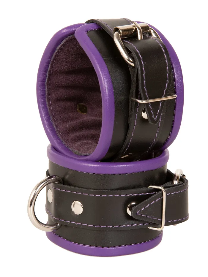 HonourSkintwocom Restraints Purple Trim Leather Wrist Cuffs HonourSkintwocom Restraints Purple Trim Leather Wrist Cuffs