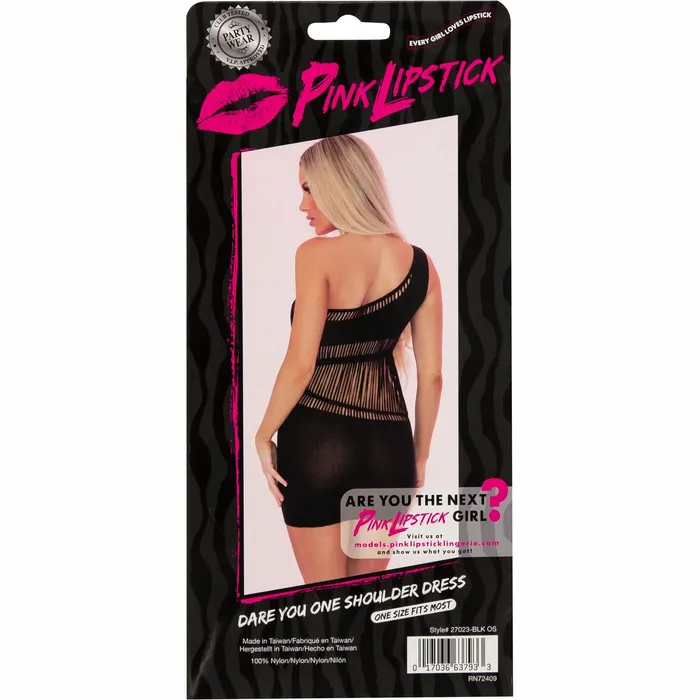 Pink Lipstick Dare You One Shoulder Dress Black One Size Pink Lipstick Vibrators