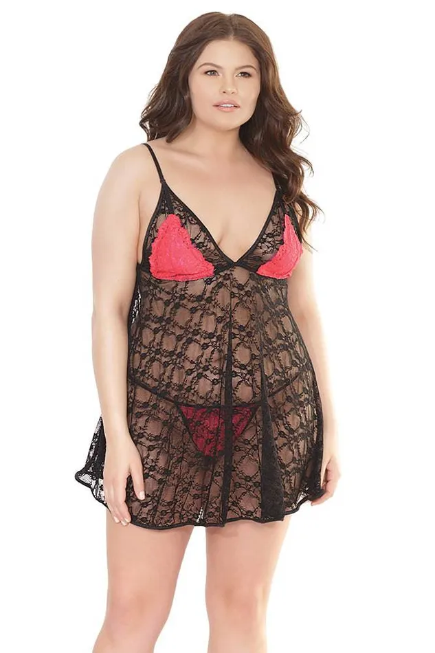 Coquette 2514X Babydoll Crotchless GString Set OSXL BlackRed Coquette Anal Coquette 2514X Babydoll Crotchless GString Set OSXL BlackRed Coquette Anal