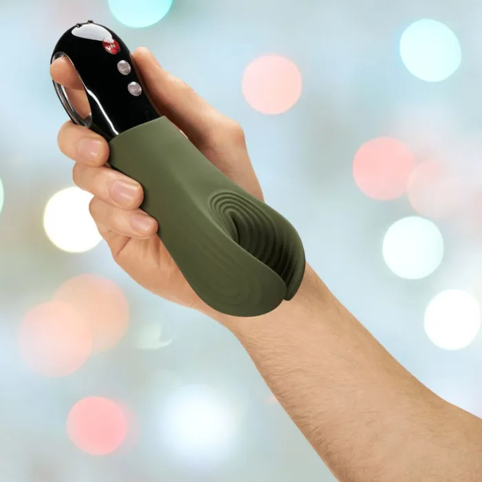 Fun Factory Manta Rechargeable Vibrating Male Stroker For Men Moss Green Fun Factory Male Sex Toys Fun Factory Manta Rechargeable Vibrating Male Stroker For Men Moss Green Fun Factory Male Sex Toys
