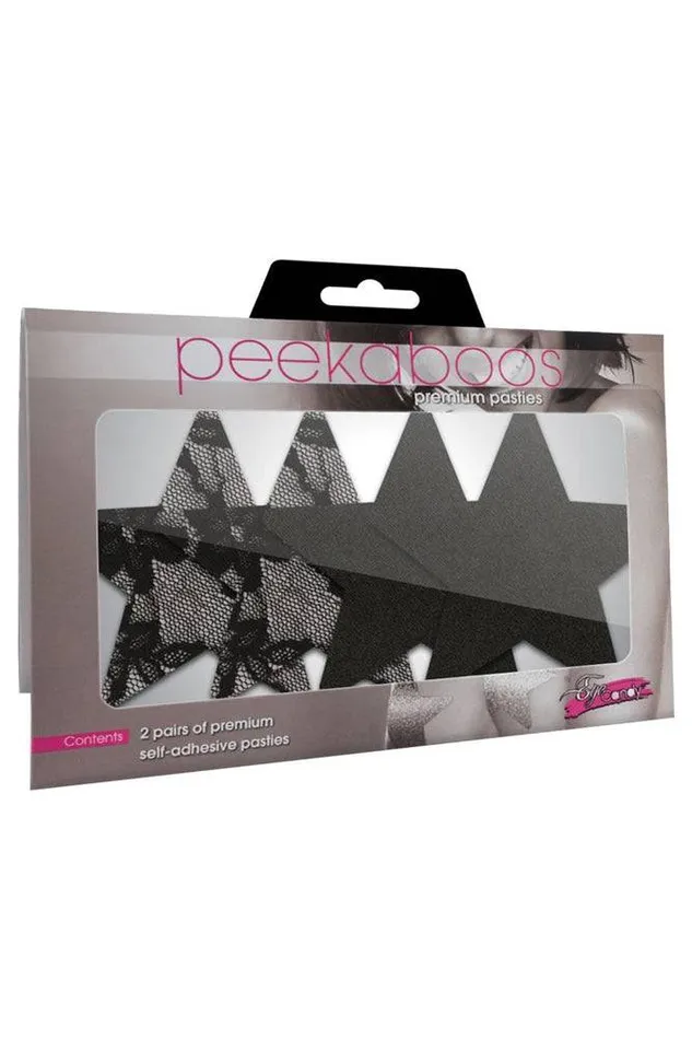 XGen Anal XGen Peekaboos Satin and Lace Stars Pasties Black