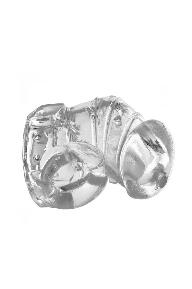 XR Brands Male Sex Toys XR Brands Master Series Detained 20 Restrictive Chastity Cage With Nubs Clear XR Brands Male Sex Toys XR Brands Master Series Detained 20 Restrictive Chastity Cage With Nubs Clear