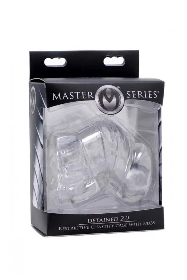 XR Brands Male Sex Toys XR Brands Master Series Detained 20 Restrictive Chastity Cage With Nubs Clear
