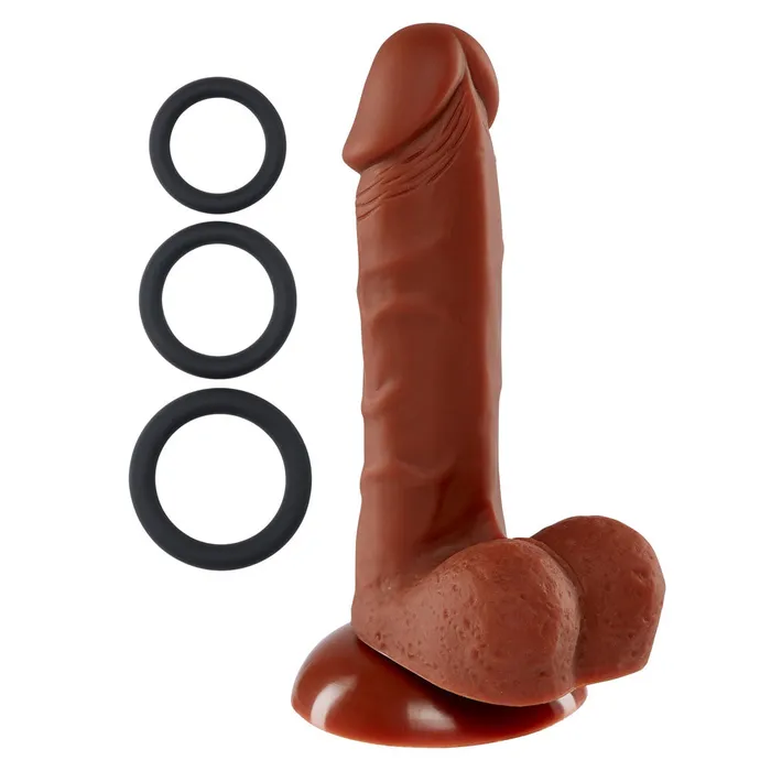 Cloud 9 Novelties Dildos Pro Sensual Premium Silicone 6 Inch Dong With 3 Cockrings Brown