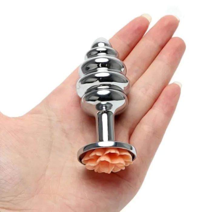 Shiny Ribbed Pretty Flower Metal Plug 276 Long Lovegasm Anal