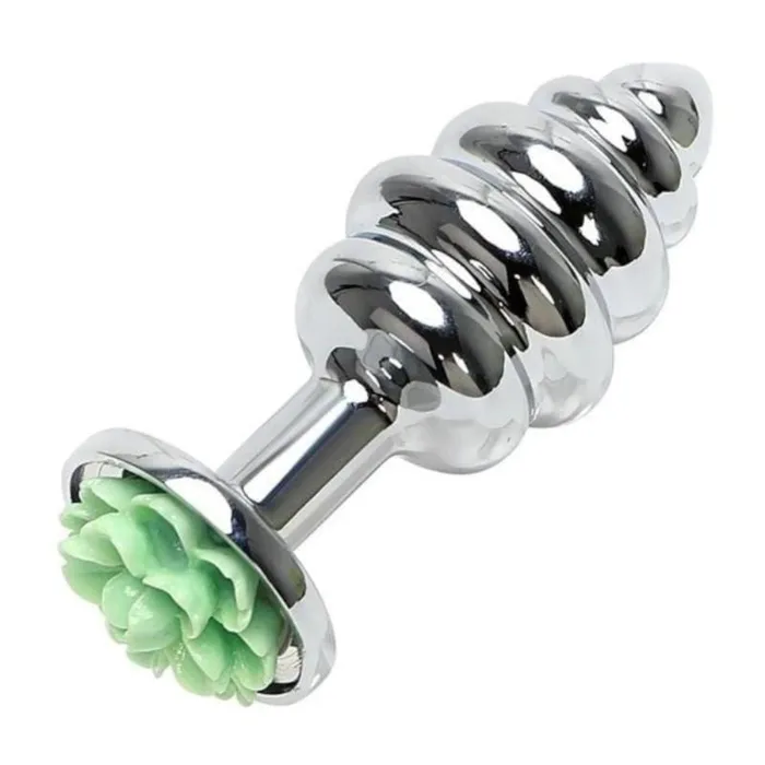 Shiny Ribbed Pretty Flower Metal Plug 276 Long Lovegasm Anal
