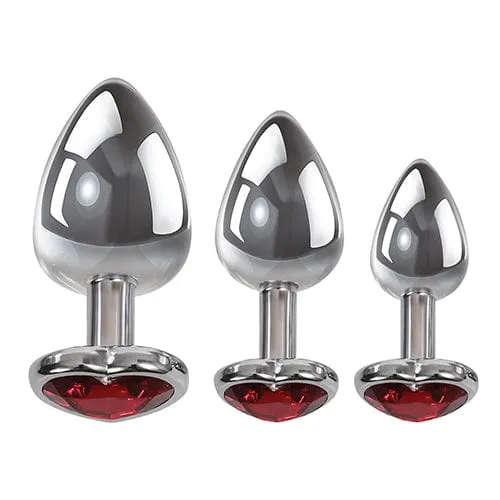 Adam Eve Three Hearts Gem Anal Plug Set SilverRed Adam Eve Anal