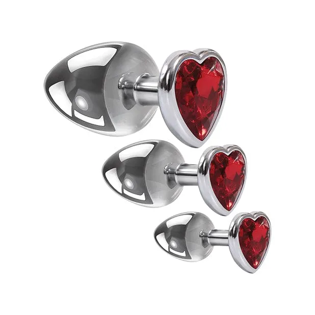 Adam Eve Three Hearts Gem Anal Plug Set SilverRed Adam Eve Anal