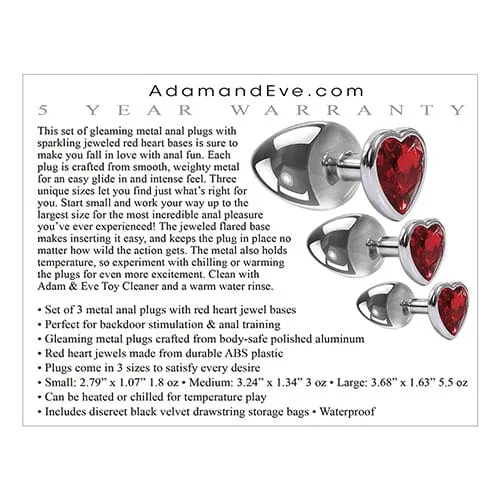Adam Eve Three Hearts Gem Anal Plug Set SilverRed Adam Eve Anal