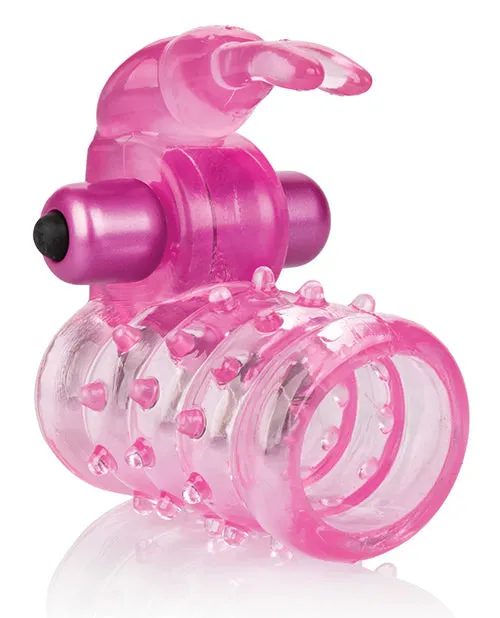 California Exotic Novelties Vibrators Basic Essentials Stretchy Vibrating Bunny Enhancer Pink
