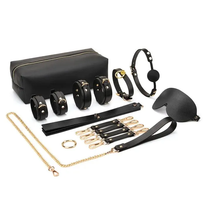 Genuine Leather Bondage Kits Sex Toys Sex Game for Couples Handcuff Ankle Cuffs Collar Gag Hogtie propinkup Couples