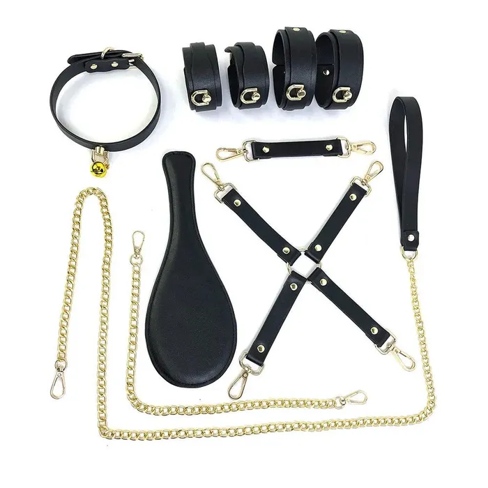 Genuine Leather Bondage Kits Sex Toys Sex Game for Couples Handcuff Ankle Cuffs Collar Gag Hogtie propinkup Couples