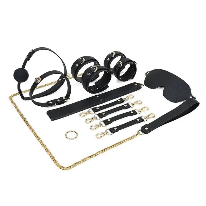 Genuine Leather Bondage Kits Sex Toys Sex Game for Couples Handcuff Ankle Cuffs Collar Gag Hogtie propinkup Couples