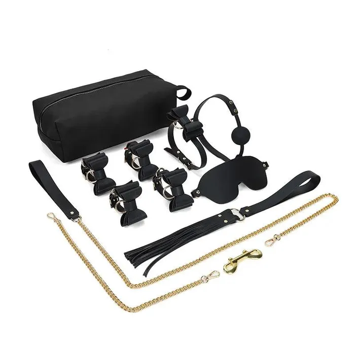 Genuine Leather Bondage Kits Sex Toys Sex Game for Couples Handcuff Ankle Cuffs Collar Gag Hogtie propinkup Couples