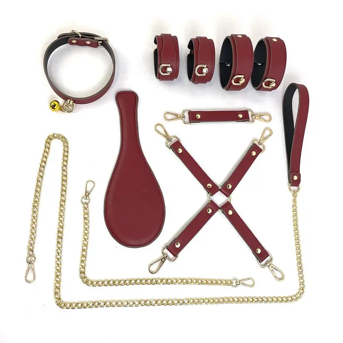 Genuine Leather Bondage Kits Sex Toys Sex Game for Couples Handcuff Ankle Cuffs Collar Gag Hogtie propinkup Couples