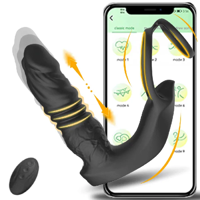 propinkup Male Sex Toys Male Anal Vibrator App Control 9 Vibrating Thrusting Dual Ring Dildo Shaped Prostate Massager propinkup Male Sex Toys Male Anal Vibrator App Control 9 Vibrating Thrusting Dual Ring Dildo Shaped Prostate Massager