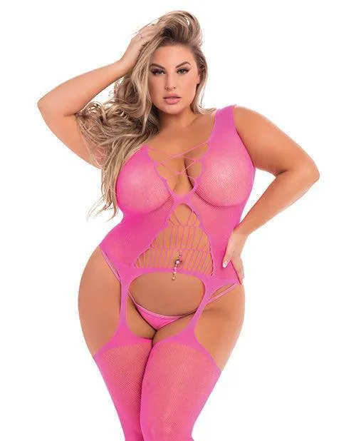 Rene Rofe Vibrators Pink Lipstick Flight Risk Sheer Bodystocking Pink 1x3x