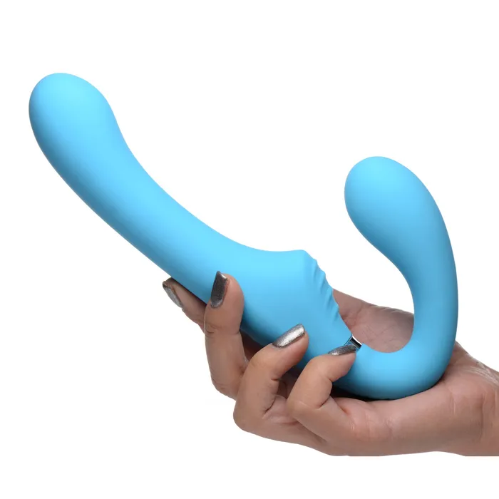 10X Mighty Rider Vibrating Silicone Strapless Strapon Blue Strap U Female Sex Toys