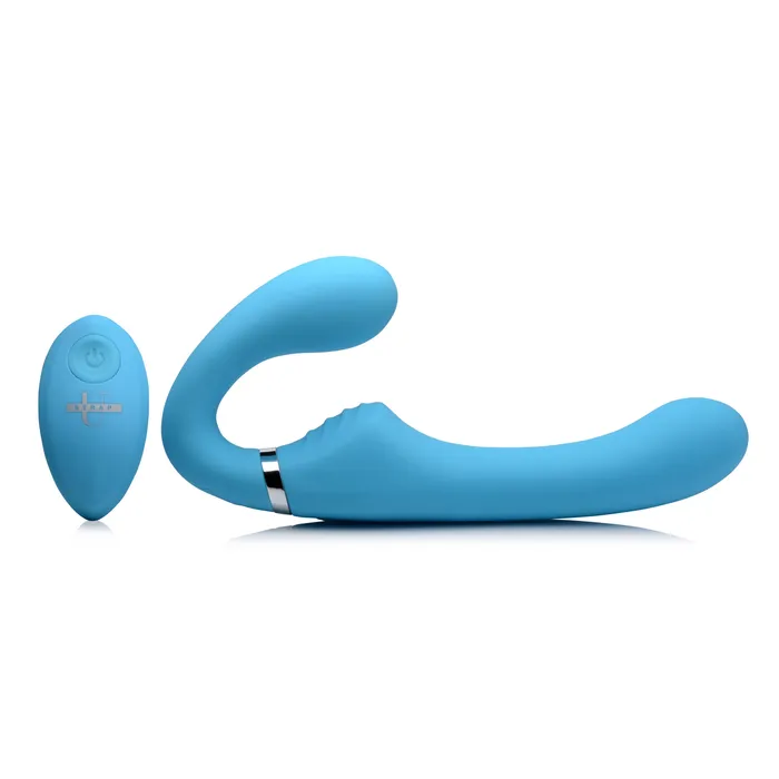 10X Mighty Rider Vibrating Silicone Strapless Strapon Blue Strap U Female Sex Toys