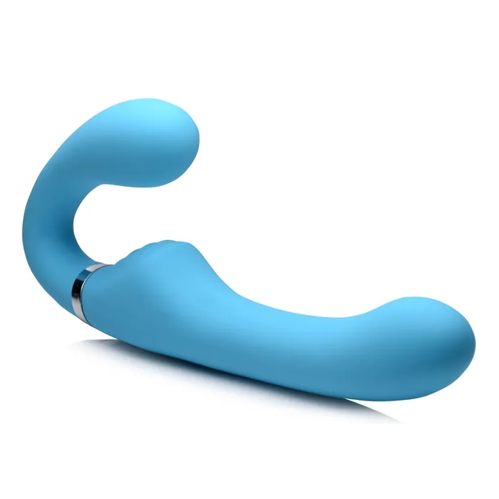 10X Mighty Rider Vibrating Silicone Strapless Strapon Blue Strap U Female Sex Toys