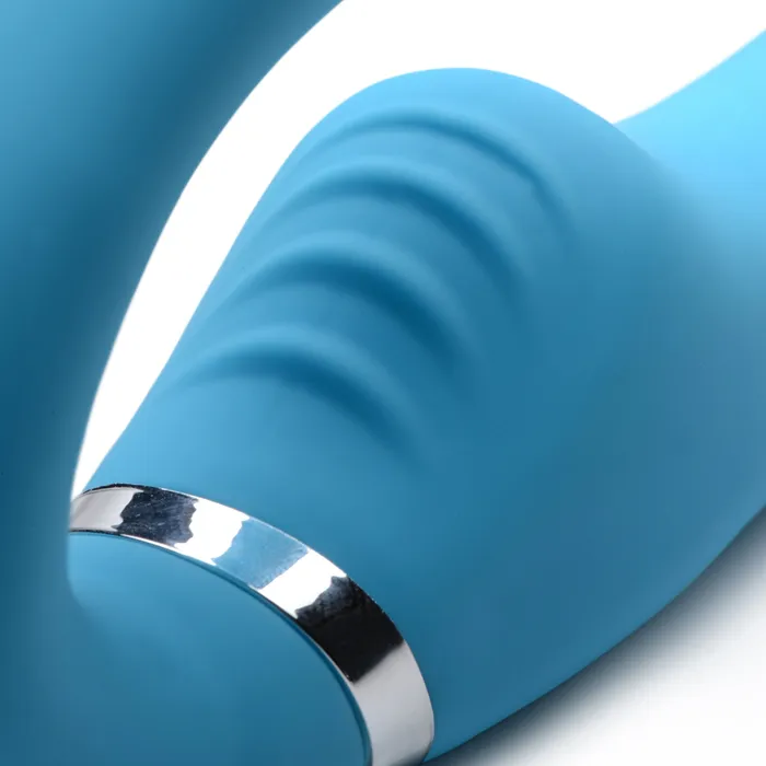 10X Mighty Rider Vibrating Silicone Strapless Strapon Blue Strap U Female Sex Toys
