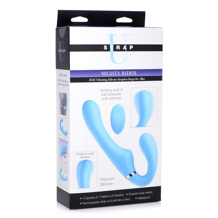10X Mighty Rider Vibrating Silicone Strapless Strapon Blue Strap U Female Sex Toys