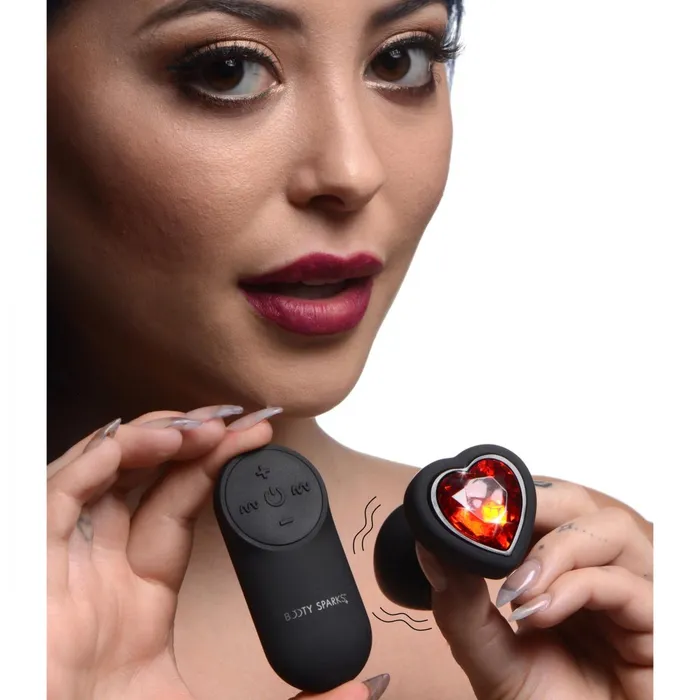 Booty Sparks 28X Silicone Vibrating Red Heart Anal Plug w Remote Small Anal