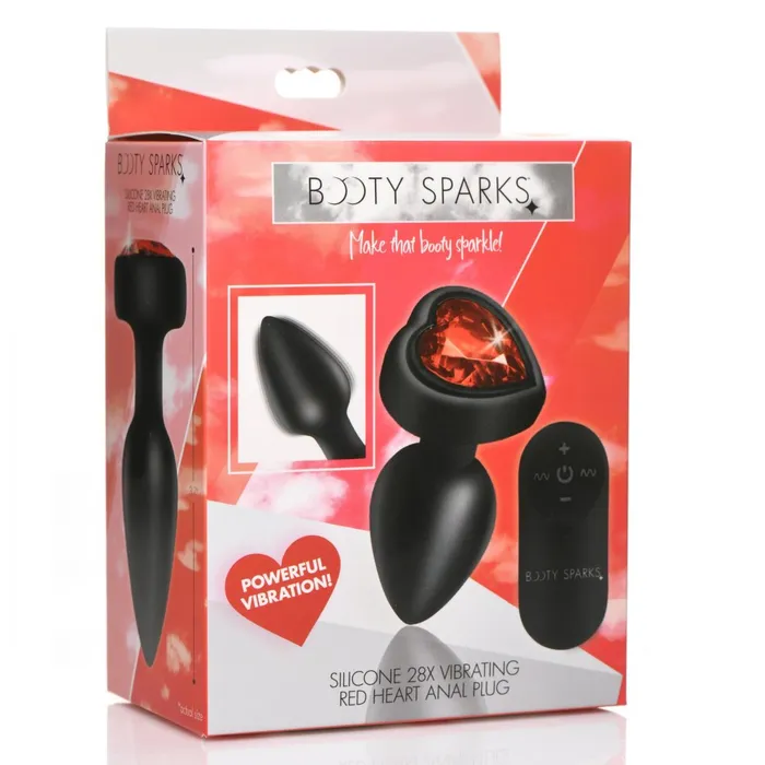 Booty Sparks 28X Silicone Vibrating Red Heart Anal Plug w Remote Small Anal