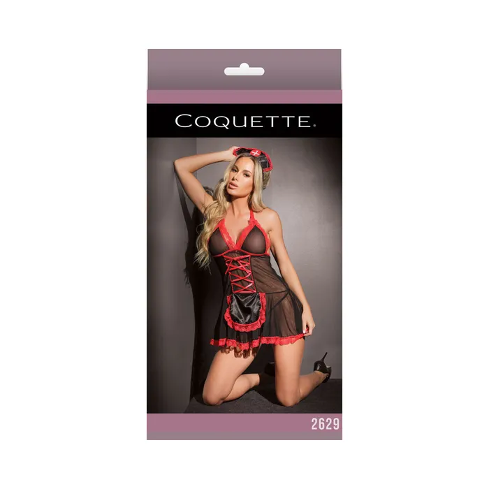 Coquette Anal Nurse Babydoll Black Red Os