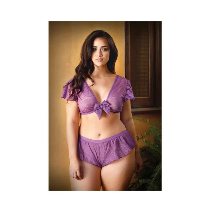 Fantasy Lingerie Curve Kate Lace Tie Front Crop Top With Matching Tap Panty 3x4x Amethyst Female Sex Toys Fantasy Lingerie Curve Kate Lace Tie Front Crop Top With Matching Tap Panty 3x4x Amethyst Female Sex Toys