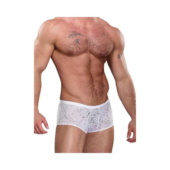Male Power Male Power Stretch Lace Mini Shorts White Medium Male Sex Toys