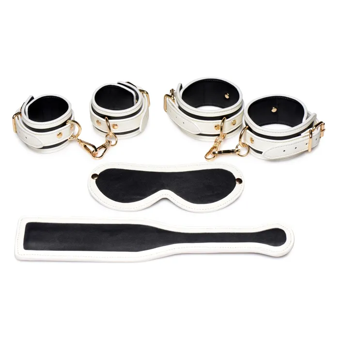 Master Series Female Sex Toys Kink in the Dark Glowing Cuffs Blindfold Paddle Set