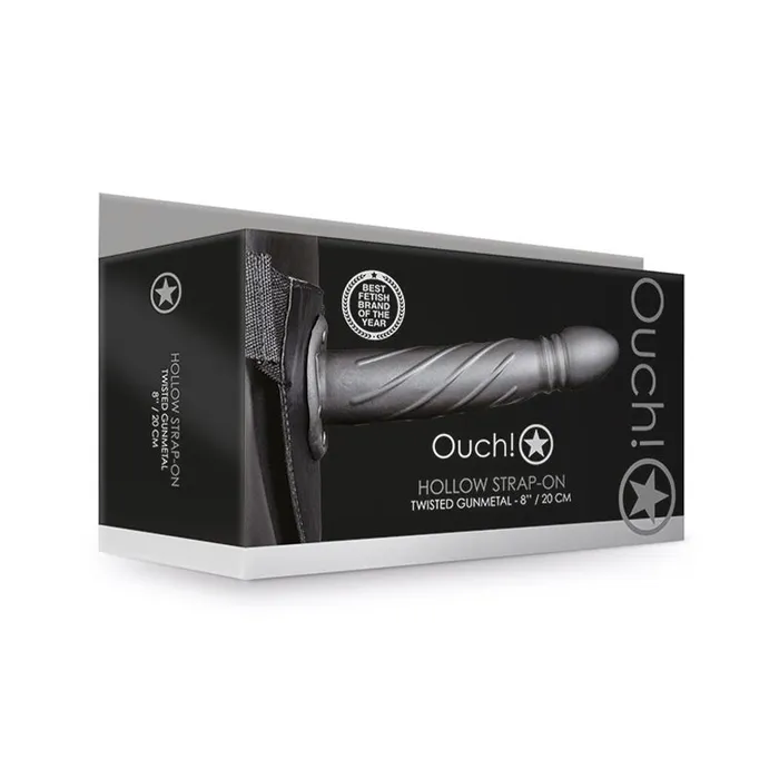Ouch Twisted 8 in Hollow StrapOn Gunmetal Shots America LLC Female Sex Toys Ouch Twisted 8 in Hollow StrapOn Gunmetal Shots America LLC Female Sex Toys
