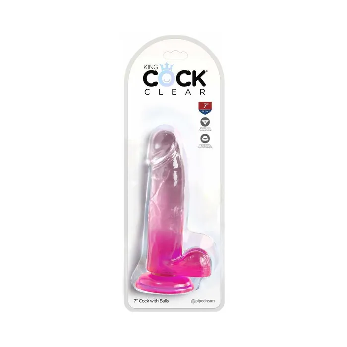 Pipedream Dildos King Cock Clear with Balls 7in Pink