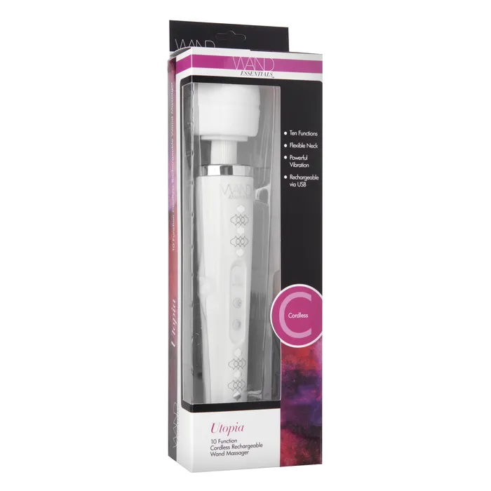 Wand Essentials Utopia 10 Function Cordless Rechargeable Wand Massager Female Sex Toys