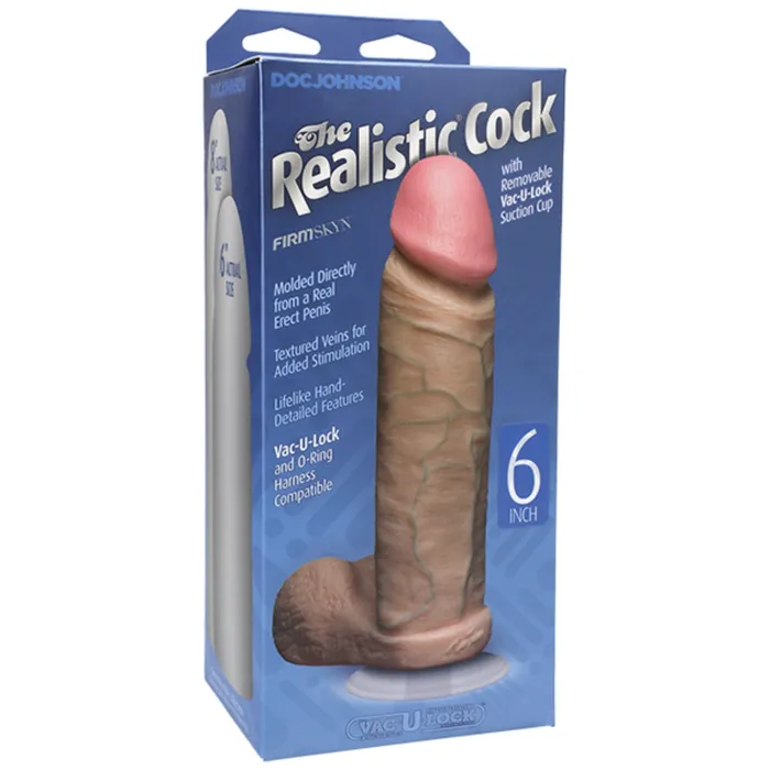 Dildos Doc Johnson Doc Johnson The Realistic Cock Firmskyn VacULock Suction Cup Dildo Pink 6 Inch