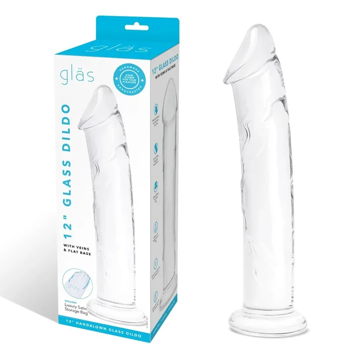 Glas Dildos Glas Glass Dildo With Veins Flat Base Clear 12 Inch