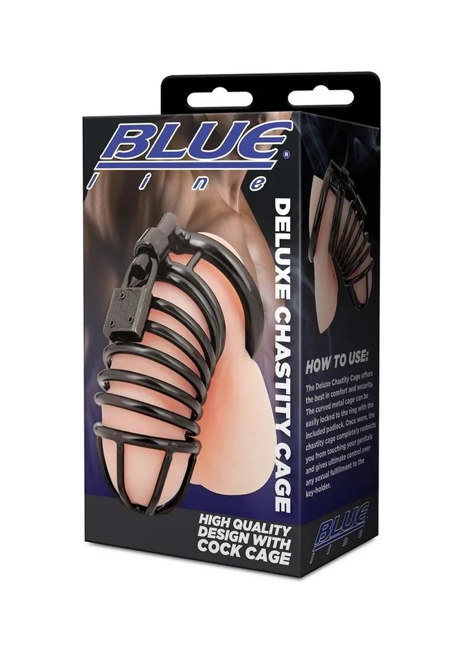 Male Sex Toys Deluxe Chastity Cage Blue Line CandB Gear