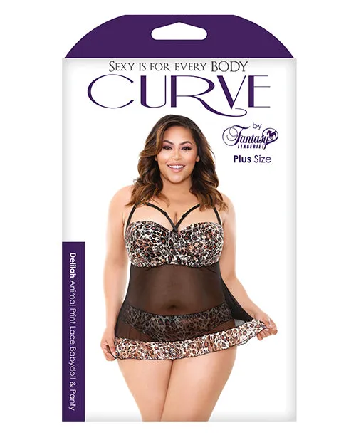 Open Desires Vibrators Curve Delilah Lace Babydoll wMolded Cups Matching Panty Leopard 3X4X