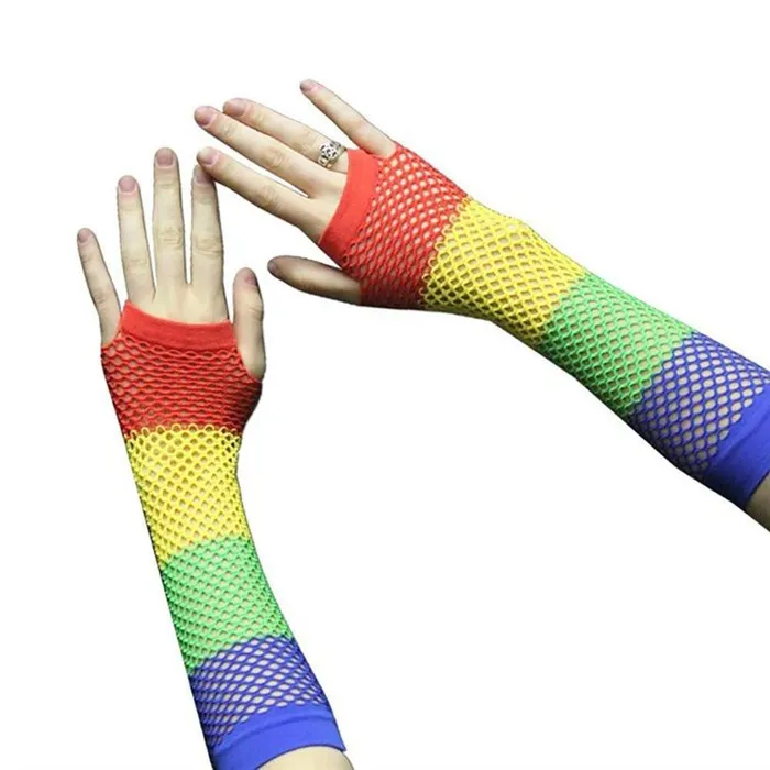 Shang Store Anal Rainbow Fishnet Fingerless Gloves