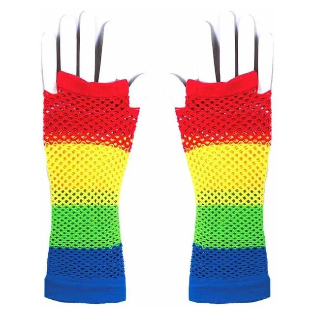 Shang Store Anal Rainbow Fishnet Fingerless Gloves